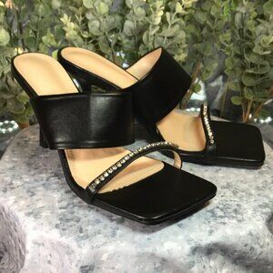Women’s Size 9/10 Black Dressy One Band Sandals 4” Heels w/Crystal Toe Band,NEW!